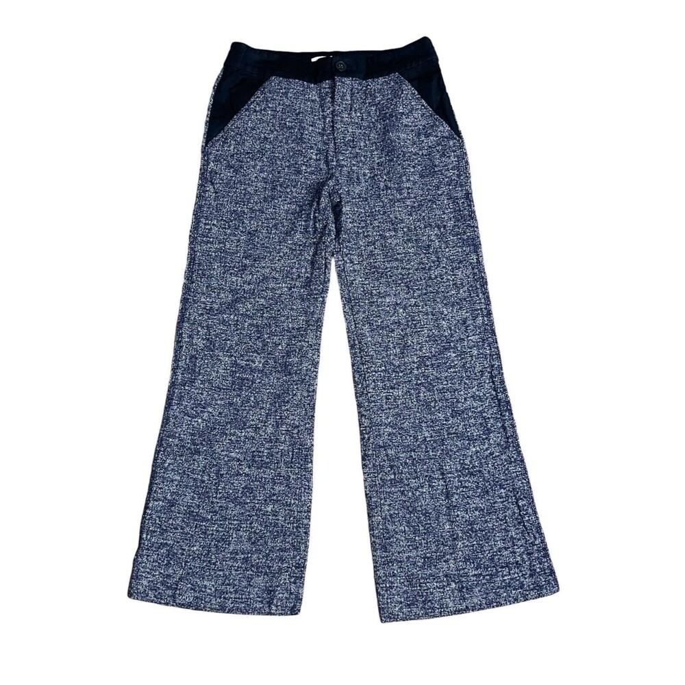 Derek Lam 10 Crosby Linen Blend Wide Leg White Blue Tweed Pants Womens Size 0